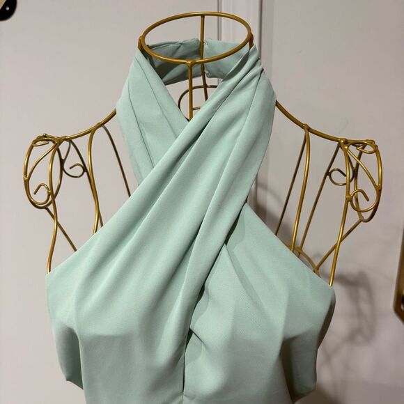 ASTR Jodie Dress Mint Size L Asymmetrical Halter Strap Low Back Keyhole Wedding - Picture 8 of 13